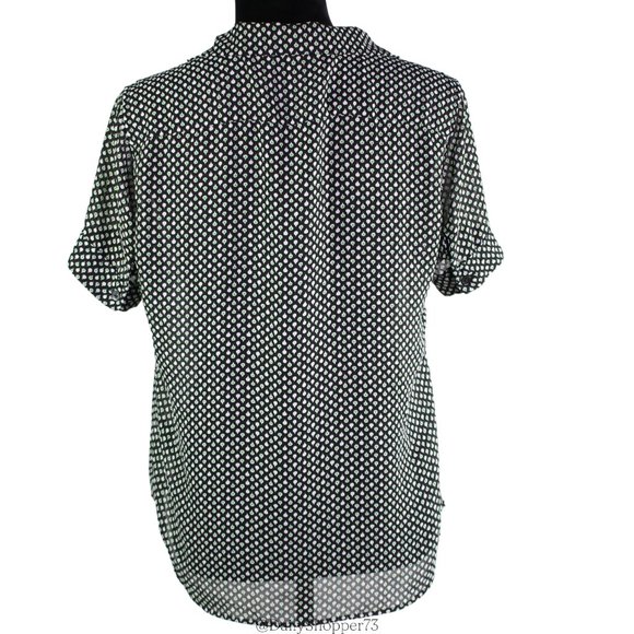 Uniqlo Women's Black White Green Polka Dot Button Up High Low Blouse  - Small - Picture 3 of 9